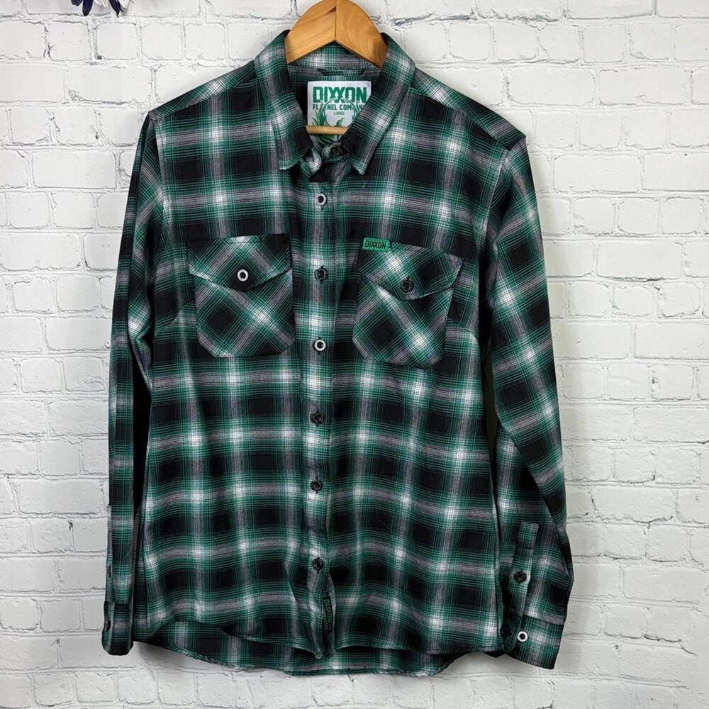 DIXXON Ten Years Emerald Isle Plaid Flannel Button Long Sleeve Shirt Size Large